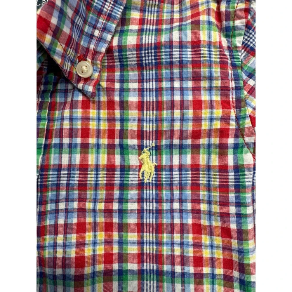 Ralph Lauren Baby Boy 18M Plaid Button Front Shirt Short Sleeve Pony Logo Cotton